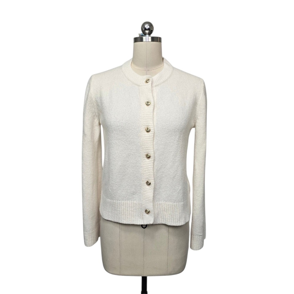 Abercrombie & Fitch Cream White Cardigan Gold Crest Button Wool Blend Size XS